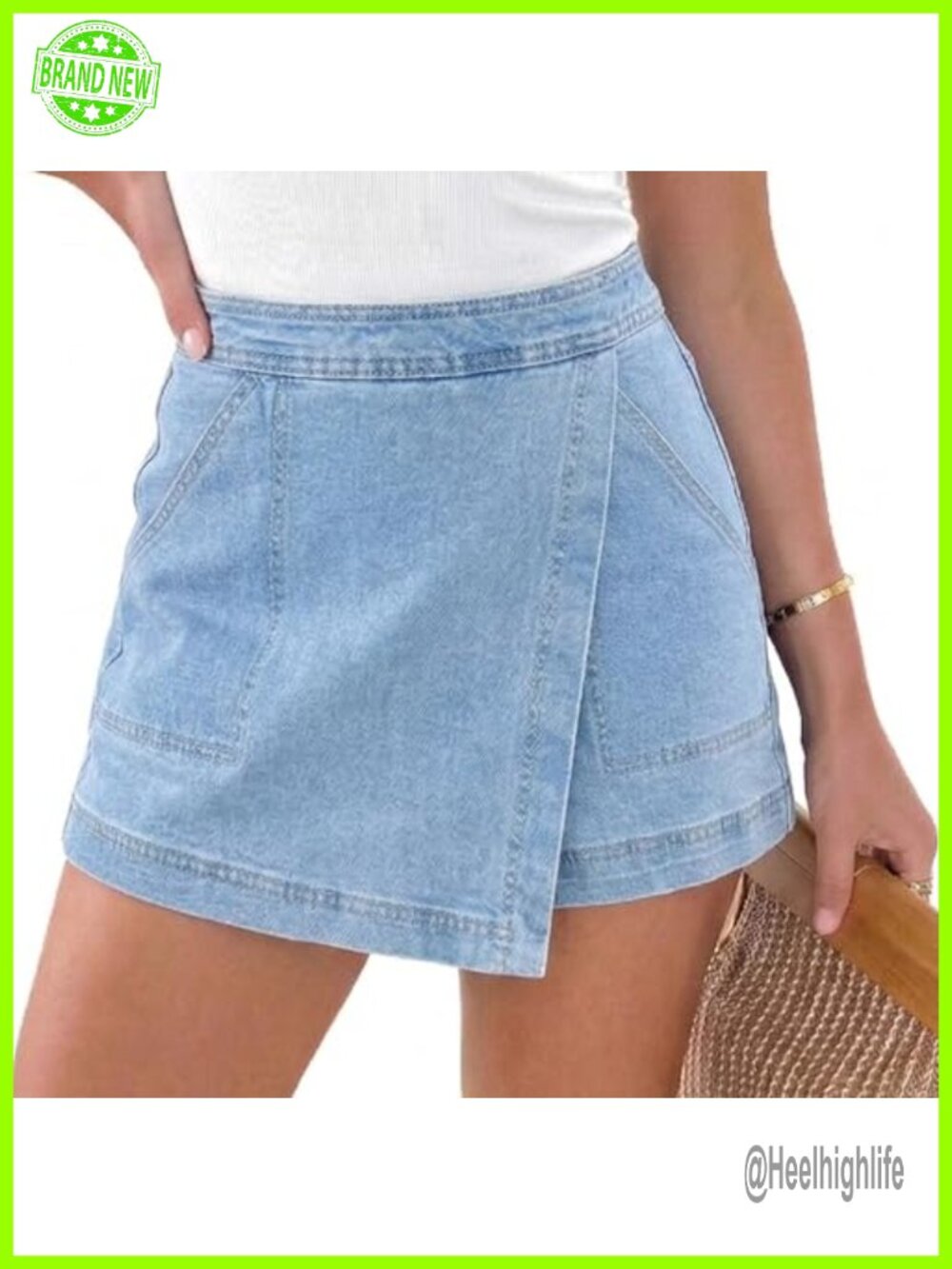 Women's High-Waisted Denim Skort with Pockets Casual Summer